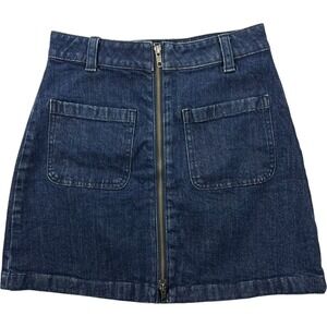 Madewell Denim Mini Skirt Front Zip Pockets Dark Wash‎ Casual